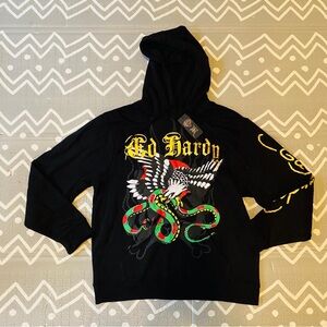 Ed Hardy Black Hoodie with Vibrant Graphic